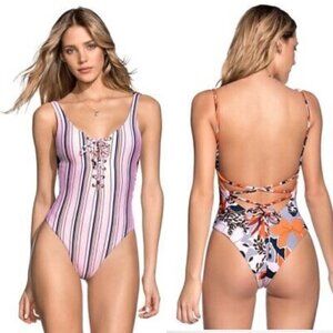 New Maaji Honey Heavenly Striped Reversible One Piece Swimsuit NWT Size Medium